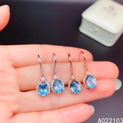 KJJEAXCMY fine jewelry 925 sterling silver inlaid natural Swiss Blue Topaz fresh womens best selling GEM earring support check