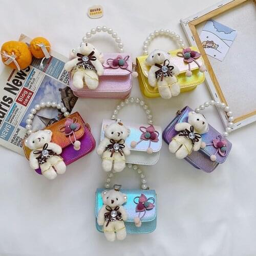 Pearl Hand Bags Kids Mini Clutch Bag Cute Bear Wallet Crossbody Bag for Baby Girls Small Coin Pouch Kid Money Bag Purse