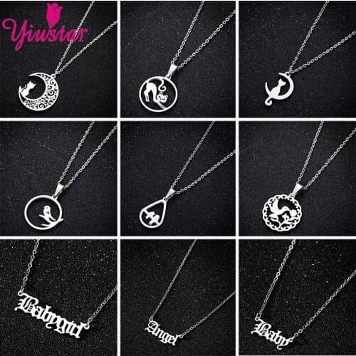 Popular Fashion Stainless Steel Personality Brand Leaf Bird Lasso Necklace Pendant Bar Womens Simple Moon Cat Neck Necklace
