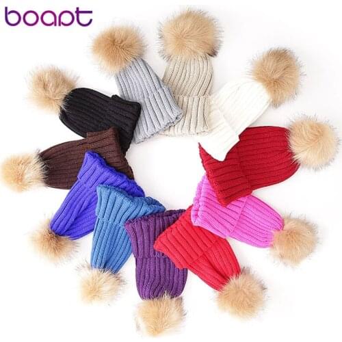 Winter Hats For Women Warm Acrylic Knitted Soft Beanie Fashion Ladies Fur Pompom Hat Female Solid Color Skullies Bonnet Caps