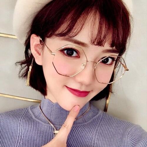 Gold Polygon Women Men Metal Octagon Eyeglasses Transparent Flat Mirror Optical Frame Clear Round Glasses Occhiali Oculos Gafas