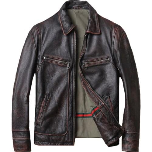 100% Genuine Leather 2020 Slim Fit Motorcycle Leather Jacket For Men Plus Size 4XL 3XL Vintage Fashion Mens Cowhide Coat Winter