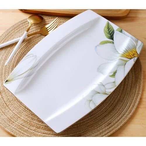 12 inch, fine bone china fish dish, loral porcelain food plates for dinner serving, buffet fish plate, ceramic serving plate