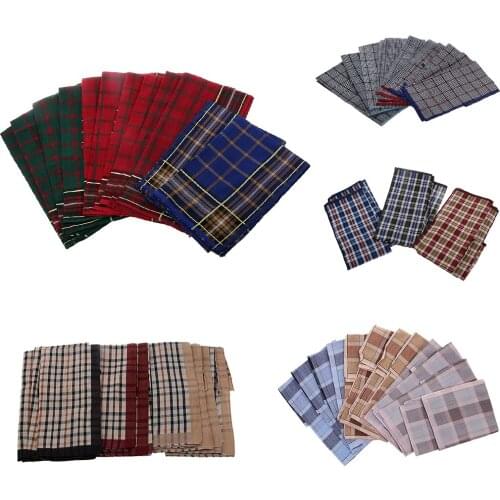 12pcs Mens Vintage Plaid Square Hankerchief 100% Cotton Elegant Hanky Wedding Party Pocket Handkerchiefs 40 x 40 cm
