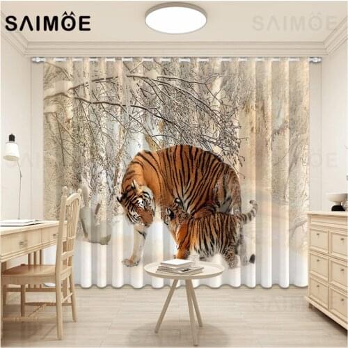 3D Tiger Beast Curtains Living Room Modern Animal Bedroom Curtains Blackout Home Decor Kitchen Window Drapes Ultra Micro Shading