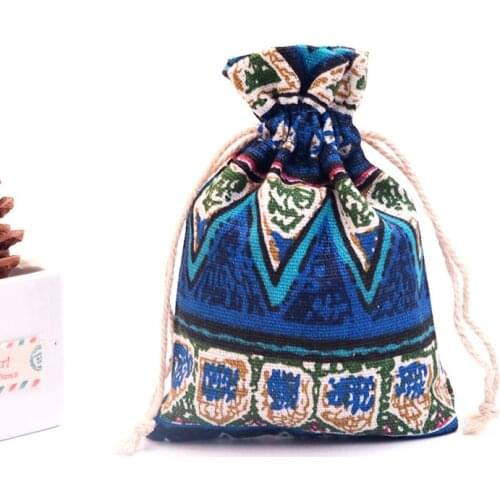 50pcs/lot 10x14cm (3.9"x5.5") Blue Diamond Linen Cotton Bags Bracelets Jewelry Packaging Bags Cute Christmas Jewelry Pouches