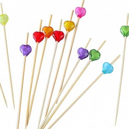 Free Shipping Party Supplies, Disposable, 120mm Cocktail Peach Hear Candy Bamboo Pick Fruit Skewer in Assorted Color, 100/Pack
