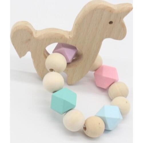 Lovely Cartoon Wooden Teether Chewable Safe Natural Baby infants beech Beads Teether Animal Shaped Bracelet Teething Nursing