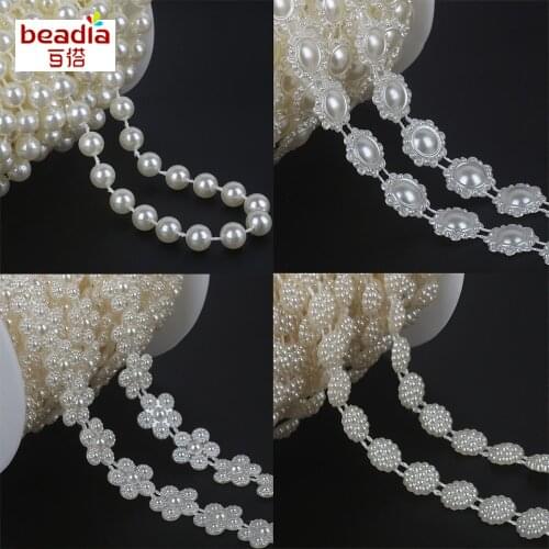 2-10m/pack mix Size Flower Shape Flat back Ivory ABS Imitation pearl Beads Craft Decoration DIY Clothing Supplies Accessories