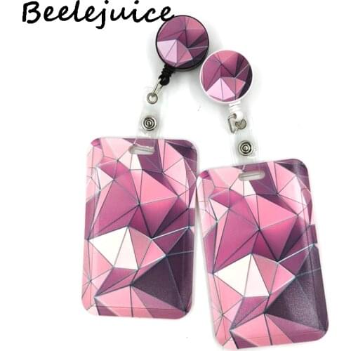 Pink Lattice Pattern Credit Card Cover Lanyard Bags Retractable Badge Reel Student Nurse Exhibition Name Clips ID Card Holder
