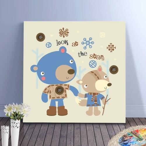 DIY oil painting by numbers cartoon bear kid drawing parent-child interaction kids canvas wall art pieces canvas painting