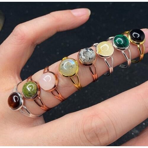 Boho Vintage Natural Stone Open Rings Adjustable Crystal Malachite Agate Gemstone Ring for Women Couple Wedding Jewelry Gifts