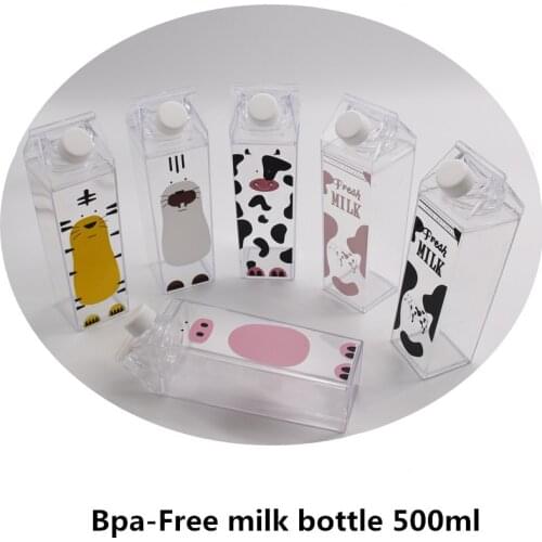 Square 500ml Creative Plastic My Water PIG Bottles TEA TIGER Kettle Sports Outdoor Juice COW MILK Cartoon Bottle