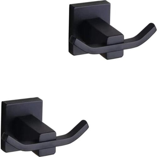 Bathroom Matte Black Coat Hook SUS 304 Stainless Steel Double Towel/Robe Clothes Hook for Bath Kitchen Modern Hotel