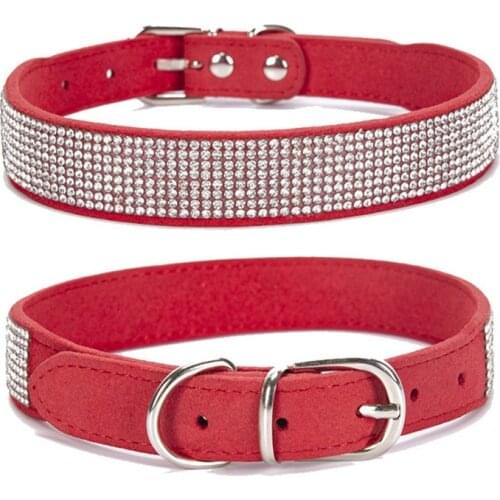 Cute Bling Rhinestone Puppy Cat Collars Adjustable Leather Kitten Collar for Small Medium Dogs Cats Chihuahua Pug Yorkshire