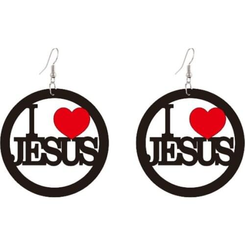 Trendy Black Round I LOVE JESUS Letter Earrings For Women Christian Belief Heart Acrylic Earring 2020 Jewelry Sccessories E20072