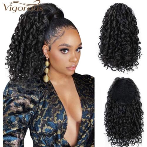 Vigorous Drawstring Puff Ponytail Afro Kinky Curly Hair Extension Synthetic Clip in Pony Tail African American Hair Extension