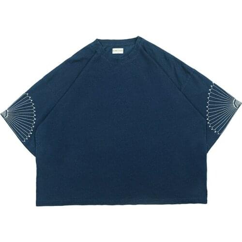 Mens T-Shirt Blue Cotton O Neck Solid Color Embroidered Pattern Half Sleeve T-Shirt For Casual Loose Mens Clothing 2021