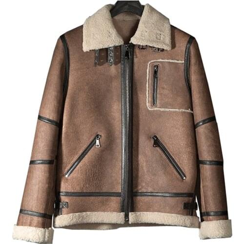 100% Real sheepskin Men coat Quality Real shearling fur Black Jacket Handsome Male Clothing genuine Leather coat Outwear 4XL