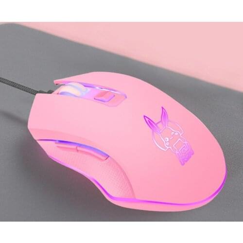Pink Wired Mouse with LED Backlight Sensitive Plug Play Ergonomic Type-C 3200DPI Desk Mouse for MacBook Pro