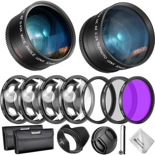 Neewer 52/55/58mm Lens and Filter Accessory Kit for Nikon AF-P DX 18-55mm:0.43X Wide Angle Lens,2.2XTelephoto Lenses,UV/CPL/FLD