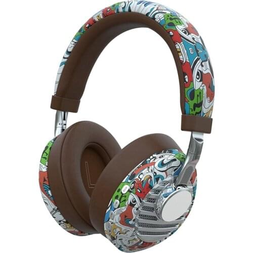 Headphones Graffiti Sports Noise Radio Headset 3.5mm/Bluetooth TF Card Headset Wireless Stereo Black and White