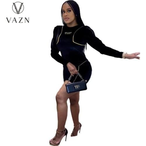VAZN 2020 New Bandage Black Color O-neck Women Elegant Sexy Club Special Fashion Women High Waist Thin Mini Dress