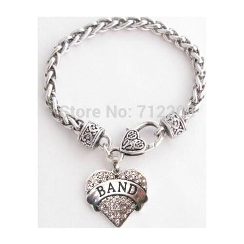 New 50pcs a lot best-selling antique silver color Band with clear Crystal Heart Lobster Claw Bracelet