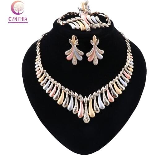 CYNTHIA New Indian Jewelry Sets Multicolor Bridal Wedding Crystal Dubai Gold Big Jewelry Sets for Women Necklace Earrings Sets