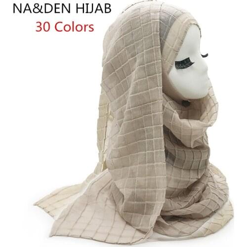 NEW 30 colors Pleated grid Plain elastic Scarf fashion Shawl Women Children Solid Scarfs embossed muslim hijabs fashion scarves
