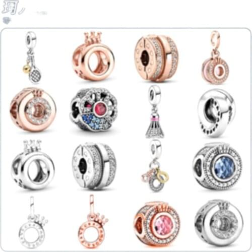 New S925 Sterling Silver Crown Letter O Fan Series New Fixed Clip Hanging Beads DIY Pandora Accessories Bracelet