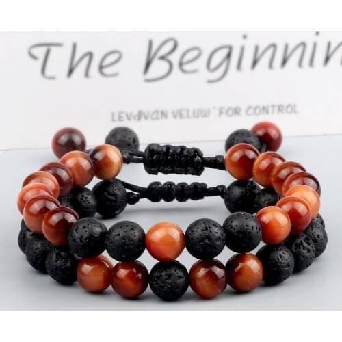 Charm Orange Tiger Eye Lava Natural Stone Buddha Bead Bracelet Lover Rope Adjustable Bangle Jewelry Women Energy Yoga Bracelet