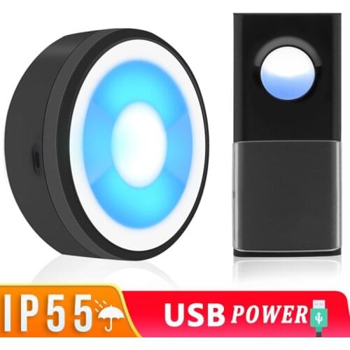 USB Powered IP55 Waterproof Wireless Smart Doorbell Door Bell Ring Chime Call 433MHZ LED Night Light Home Plug-Free
