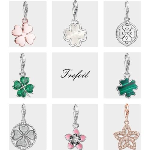 Rose Gold Color Cloverleaf Charm Pendant 2019 Winter Fashion Jewelry 925 Sterling Silver Trendy Luck Gift For Women Fit Bracelet