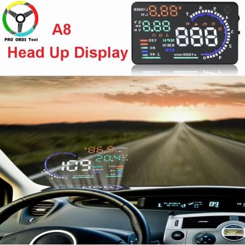 Top Rated A8 HUD Head Up Display Projector Automatically Start and Close Speeding Warning Fuel OBD II and EOBD Speedometers