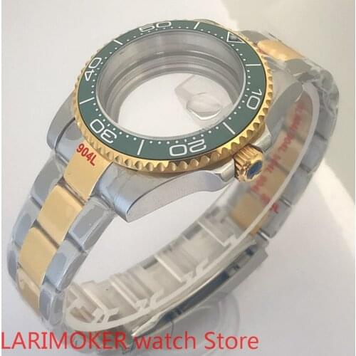 Transparent back 40mm sapphire glass case with 904L stainless steel bracelet with ETA NH36 MH35 cases green bezel