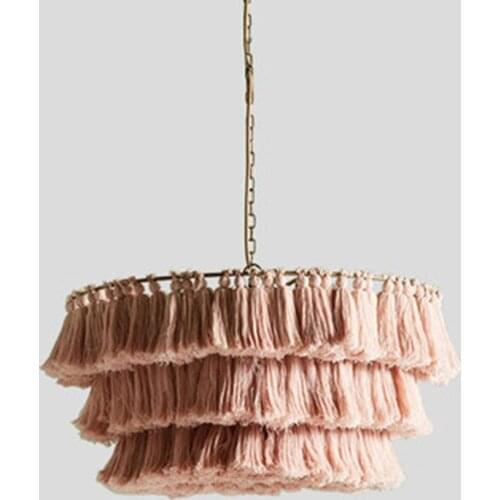 Nordic Ins Bohemia Cotton Woven Linen Pendant Lights Romantic Atmosphere Pink Hanging Lamp Kitchen Liivng room Study Studio Cafe