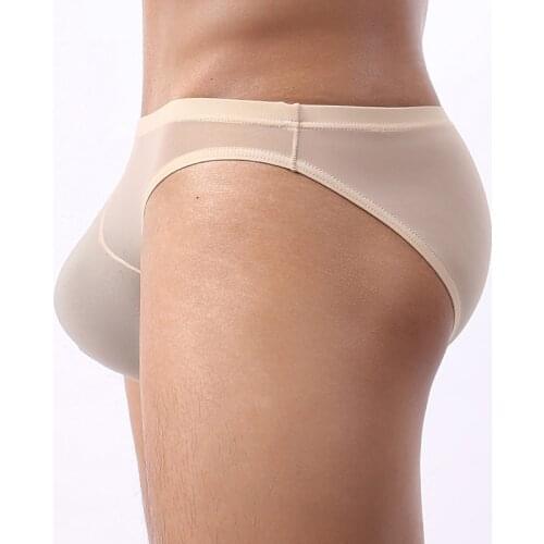 Men Briefs Underwear U convex Big Penis Pouch Design Man Sexy Low Waist Super Thin Lce Silk Transparent Bikini Underpants Hot
