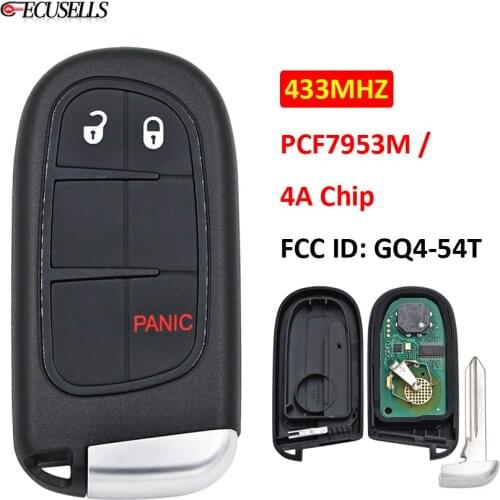 2+1/3 Button Smart Remote Car Key 433Mhz PCF7953M 7953M 4A Chip FCC: GQ4-54T Uncut Blade for Jeep Cherokee RAM 1500 2500 3500