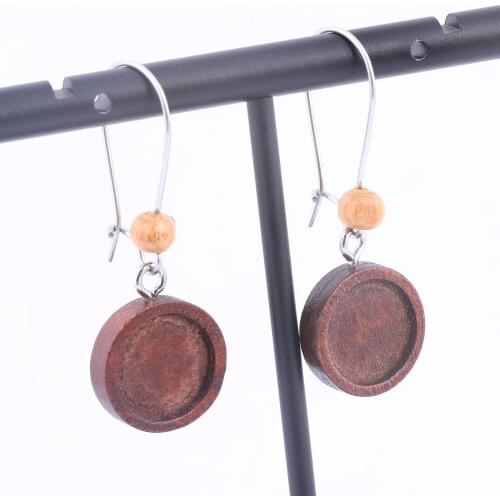 10pcs Fit 12mm Cabochon Wood Earring Blanks Stainless Steel Ear Wire Hooks Findings Diy Bezel Settings For Jewelry Making