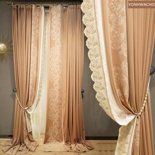 Custom curtain princess dirty pink wedding room velvet embroidery elegant romantic cloth panle drape blackout curtain tulle C632