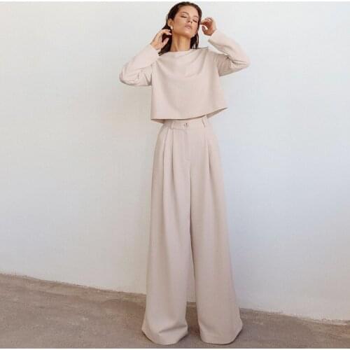 2 Piece Sets Womens Outfits Spring Blouse Women Shirt Long Sleeve High Waist Pants Wide Leg Womens Trousers Two Piece Set Formal