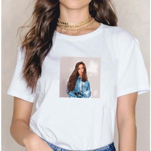 Girls Print Womens T-Shirt Harajuku Summer Fashion Female Top Tee Shirts Korean Round Neck T-shirts Elegant Aesthetic Clothes