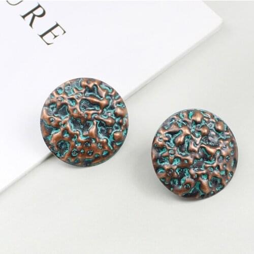 Antique Trendy Ethnic Style Copper Round Bubble Carved Female Stud Earrings Charms Creativity Jewelry Gift For Elegant Women