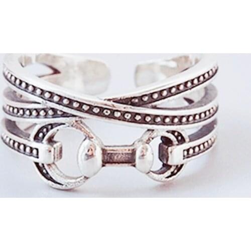 Sole Memory Retro Thai Silver Multi-Layer Hollow Knot 925 Sterling Silver Female Resizable Opening Rings SRI466
