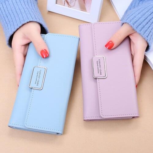 Womens wallet Korean style tri-fold long buckle clutch bag multi-card pocket wallet
