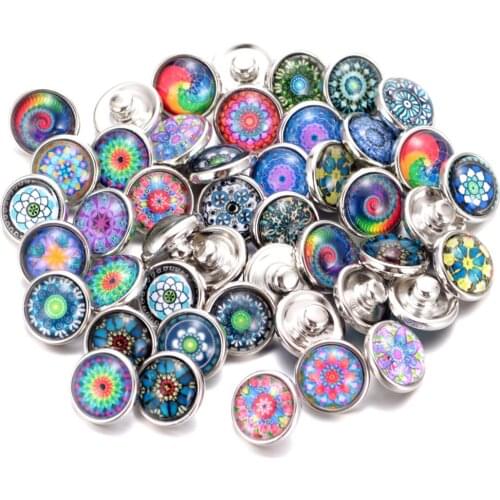 20pcs/lot Mixed Colors & pattern 12mm Glass snap button Jewelry Faceted glass Snap Fit snap Earrings Bracelet Jewelry