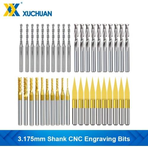 3.175mm Shank PCB Milling Cutter Engraving Bits Titanium Coated Carbide End Mill for PCB Machine Corn End Mill CNC Router Bits
