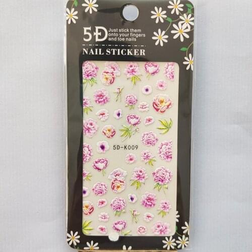 5D Nail Sticker Laser Anaglyph Effect Design Nail Foil Peony Flower Edelweiss Glue Stickers Decals Slider Nail Art Decoration