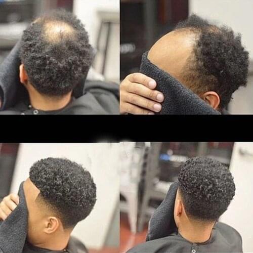 6mm Afro Curl Toupee for Basketbass Players and Basketball Fans PU Mens Wig Hair Pieces Brazilian Virgin Human Hair Afro Curl